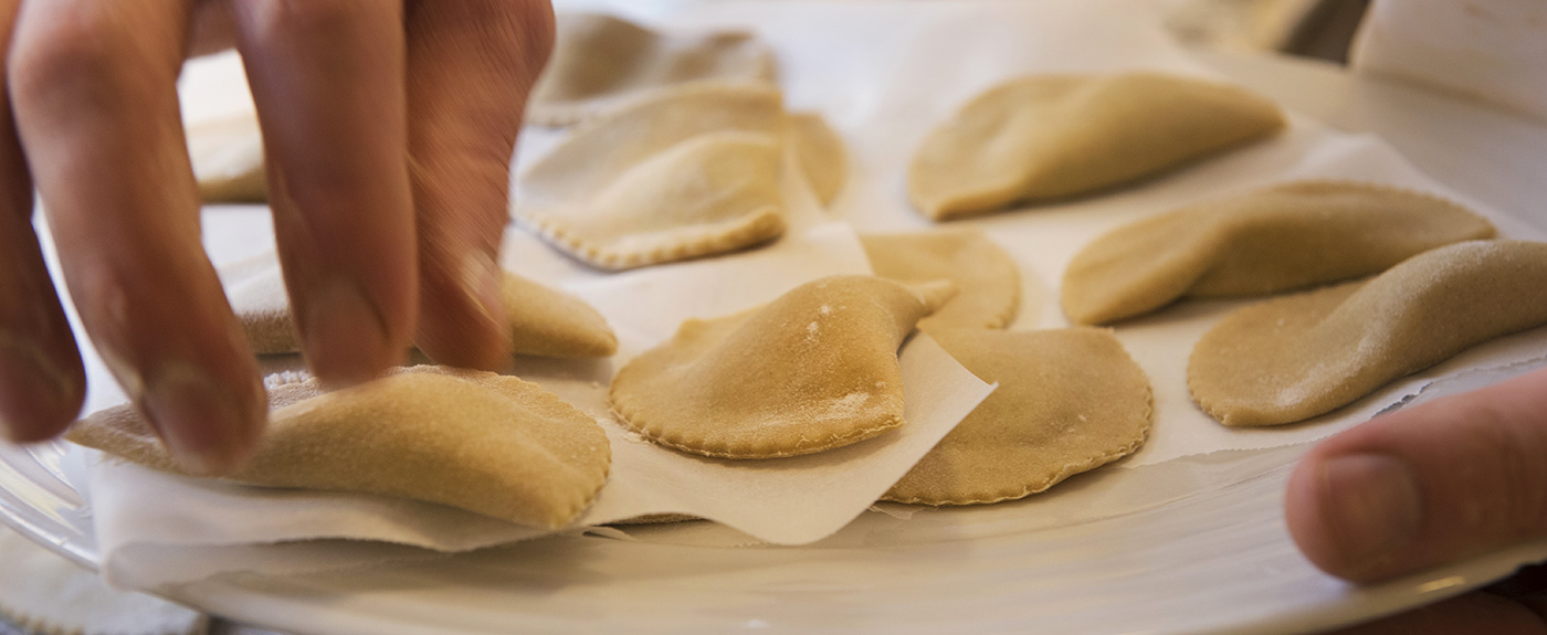 Home-made Schlutzkrapfen (ravioli with spinach filling)